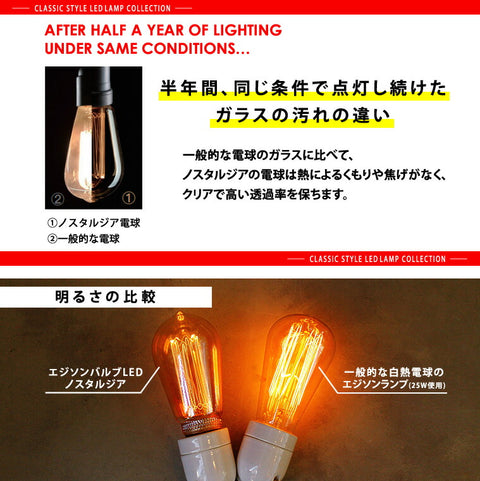 エジソンバルブ LED E26 ノスタルジア ロング ゴールド
